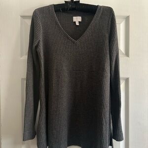 a:glow Maternity Gray V-Neck Long Sleeve Waffle Knit Top Size Small